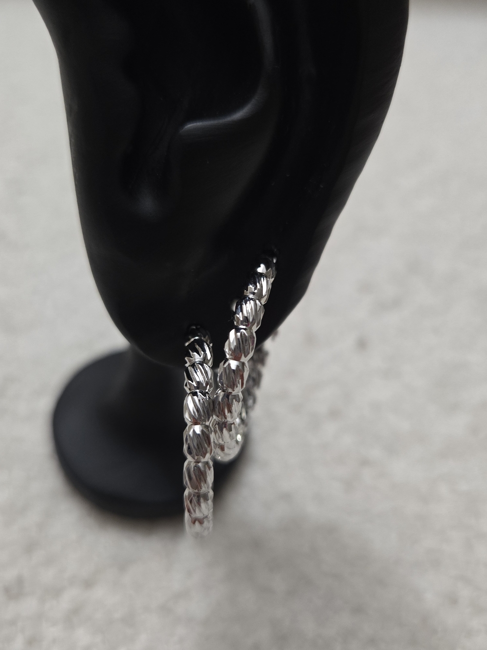 Silver Textured Hoop Earrings - Women Jewelry